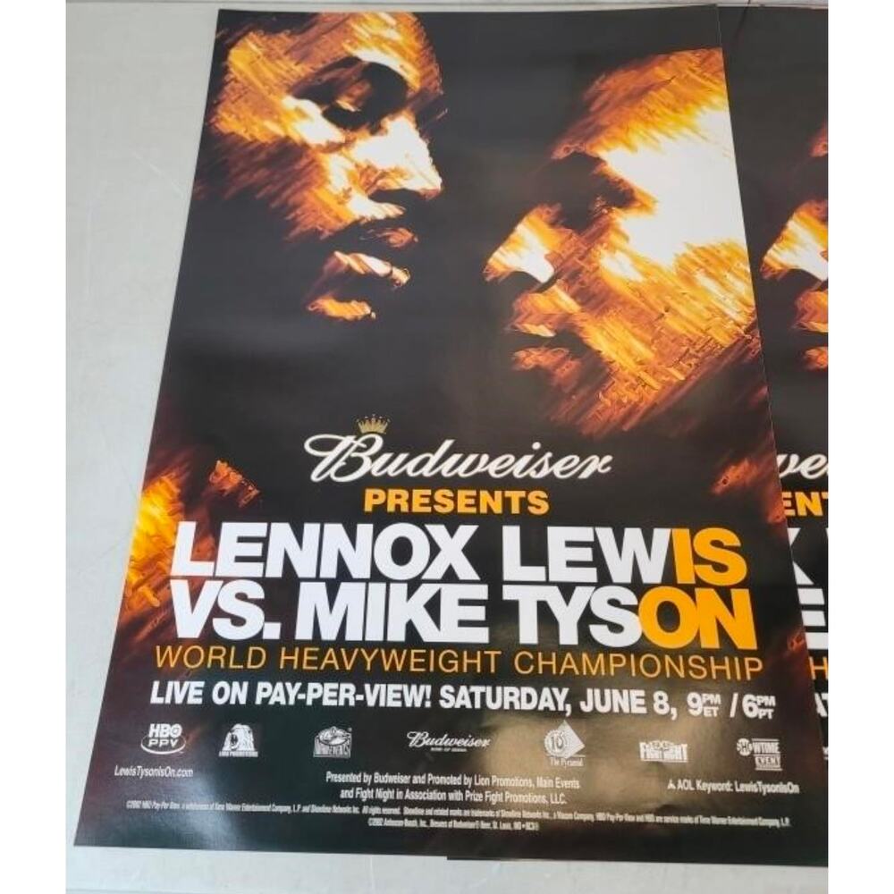 Mike Tyson vs Lennox Lewis 2002 HBO PPV Boxing‎ Original Poster Budweiser NEW